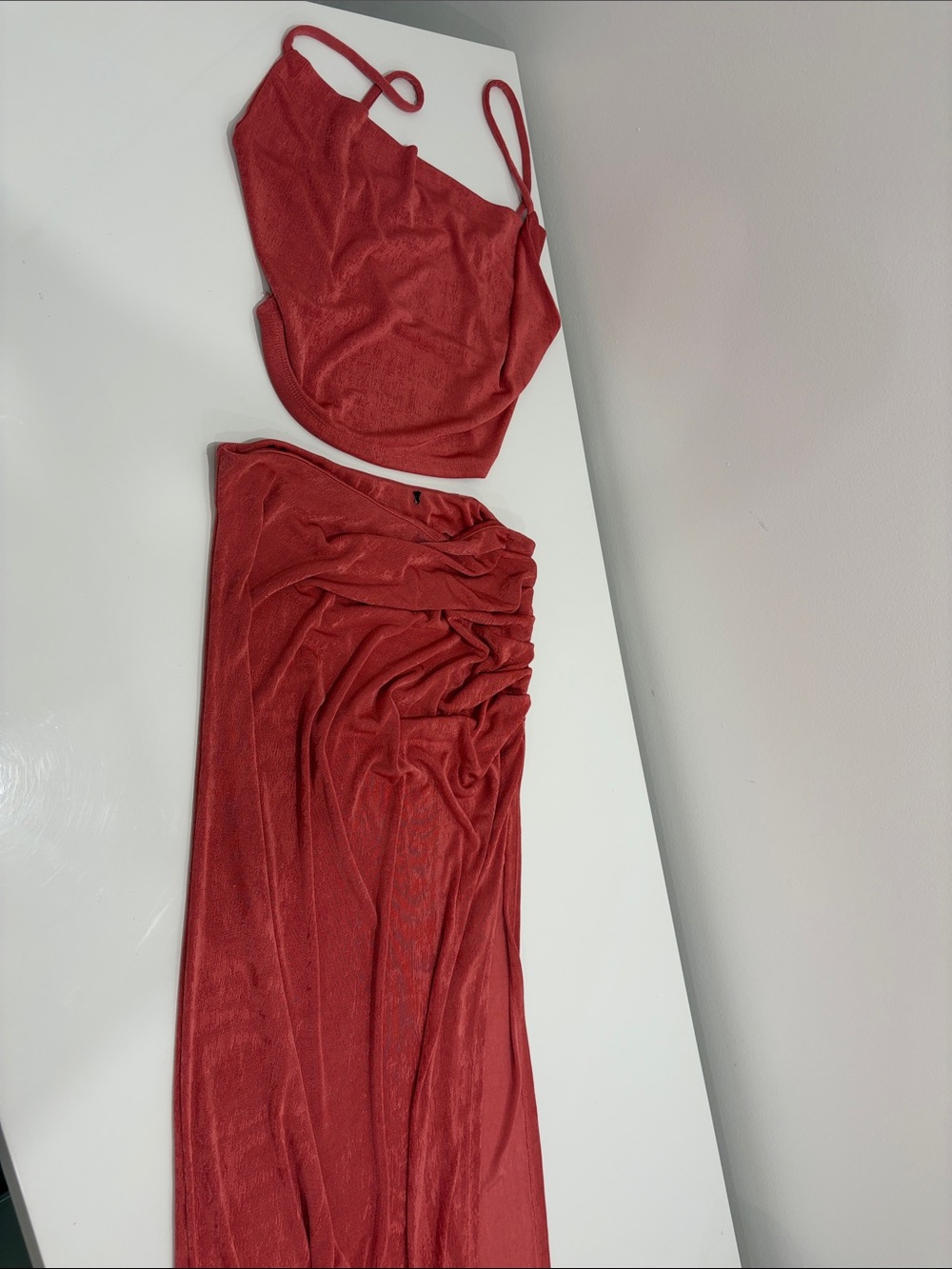 Forever 21 Red Ruched Two-Piece Skirt Set - Picture 5 of 6